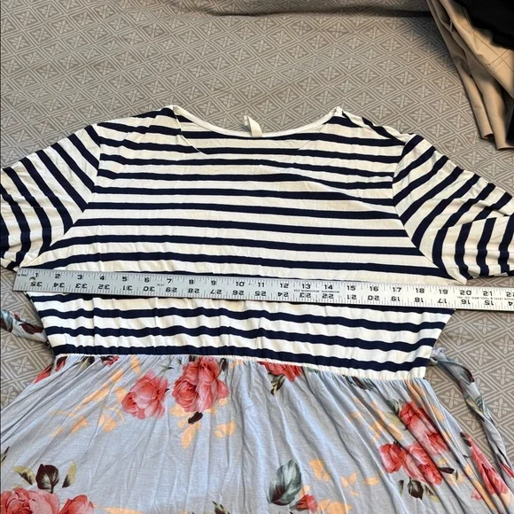 Size XL/1x PinkBlush maternity maxi dress mixed navy stripe and floral pink/blue - Picture 9 of 12